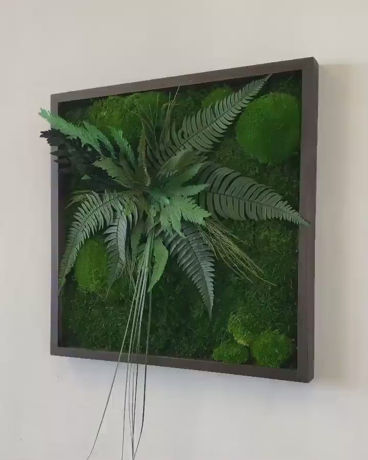 Moss Wall Art, Square Preserved Moss Grasses & Fern Art with Eucalyptus, Nature-Inspired Wall Decor, Custom Botanical Artwork